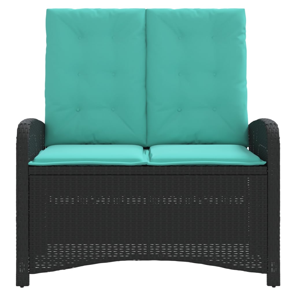 Gartenbank Verstellbar mit Kissen Schwarz Poly Rattan