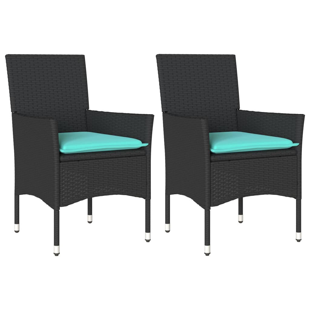 Gartenstühle mit Kissen 2 Stk. Schwarz Poly Rattan
