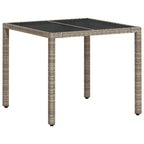 Gartentisch mit Glasplatte Hellgrau 90x90x75 cm Poly Rattan