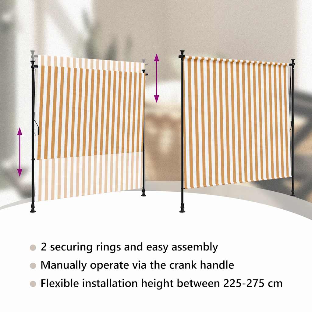 Außenrollo Orange und Weiß 150x270 cm Stoff und Stahl