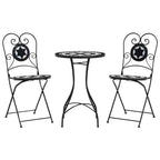 Mosaik-Bistro-Set Schwarz und Weiß Eisen und Keramik