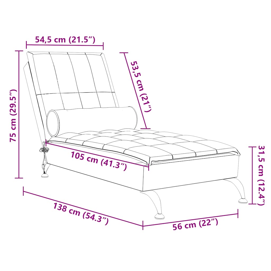 Massage-Chaiselongue mit Nackenrolle Dunkelgrau Stoff