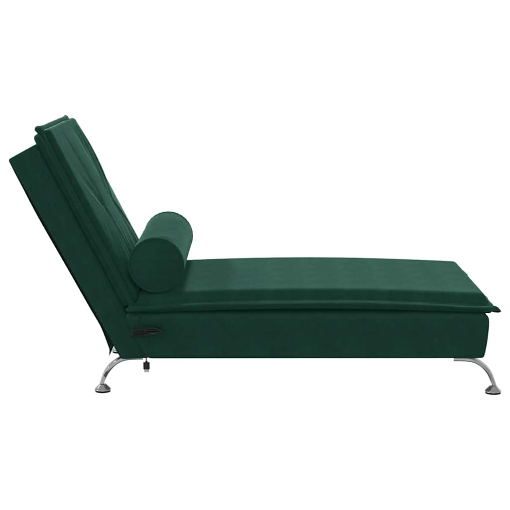 Massage-Chaiselongue mit Nackenrolle Dunkelgrün Samt