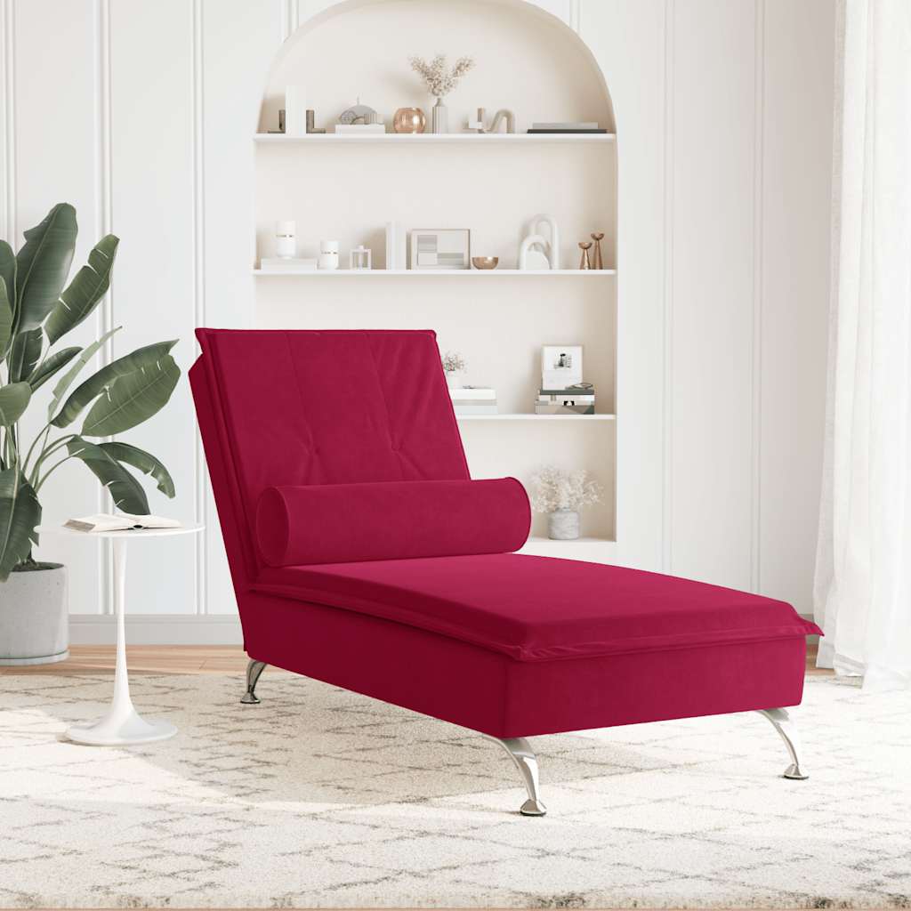 Massage-Chaiselongue mit Nackenrolle Weinrot Samt