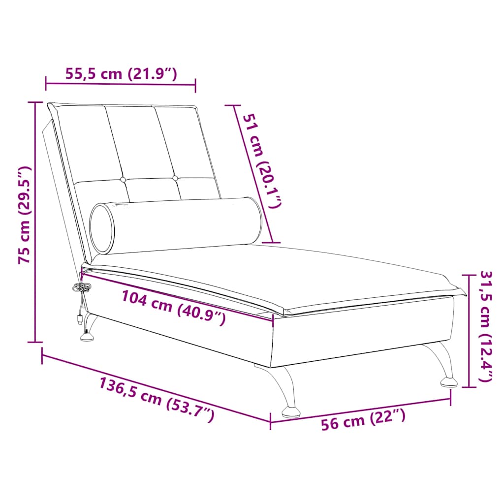 Massage-Chaiselongue mit Nackenrolle Blau Samt