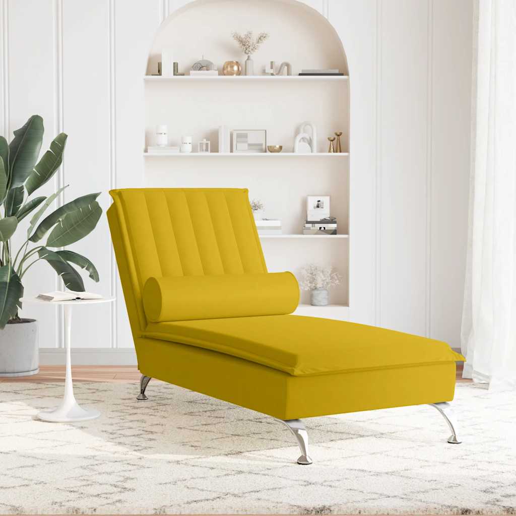 Massage-Chaiselongue mit Nackenrolle Gelb Samt