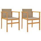 Gartenstühle 2 Stk. Beige Poly Rattan und Massivholz