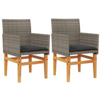 Gartenstühle mit Kissen 2 Stk. Grau Poly Rattan Massivholz