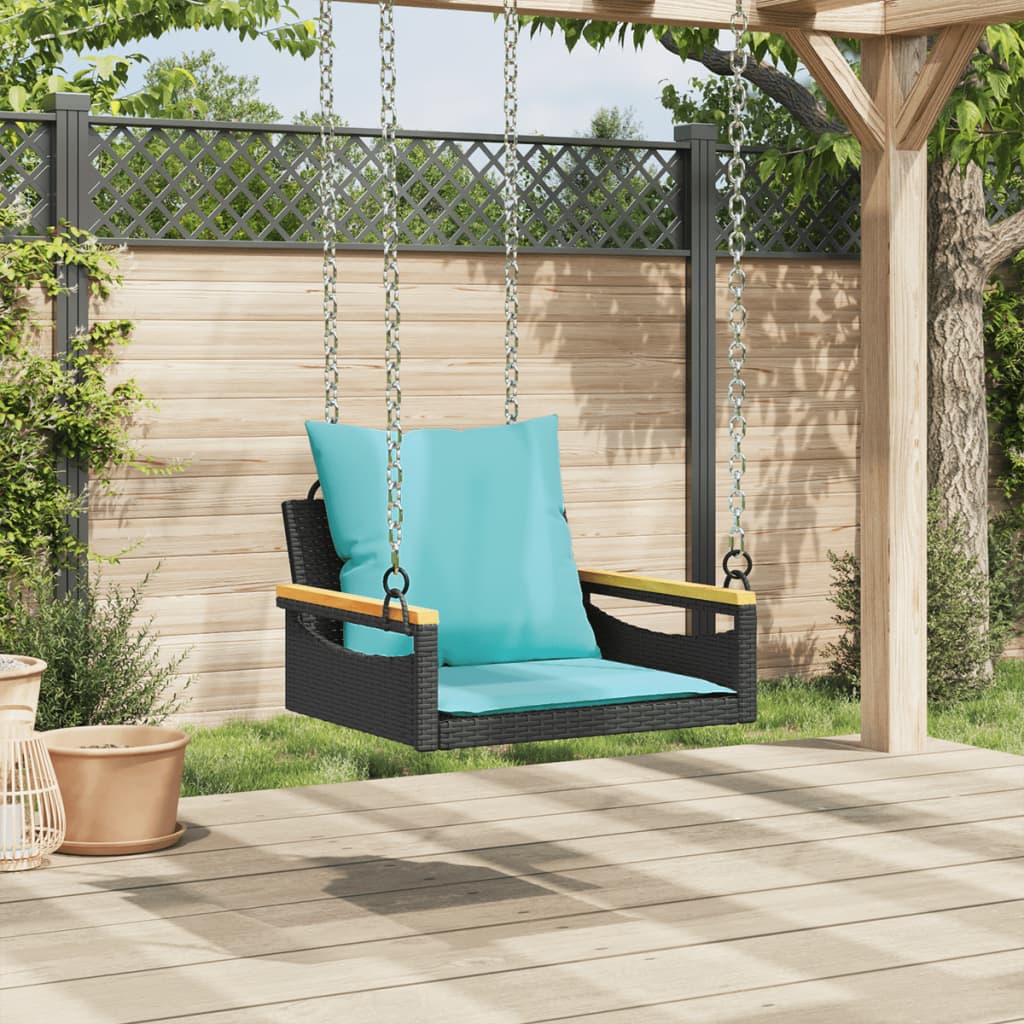Hängesessel mit Kissen Schwarz 63x62x40 cm Poly Rattan