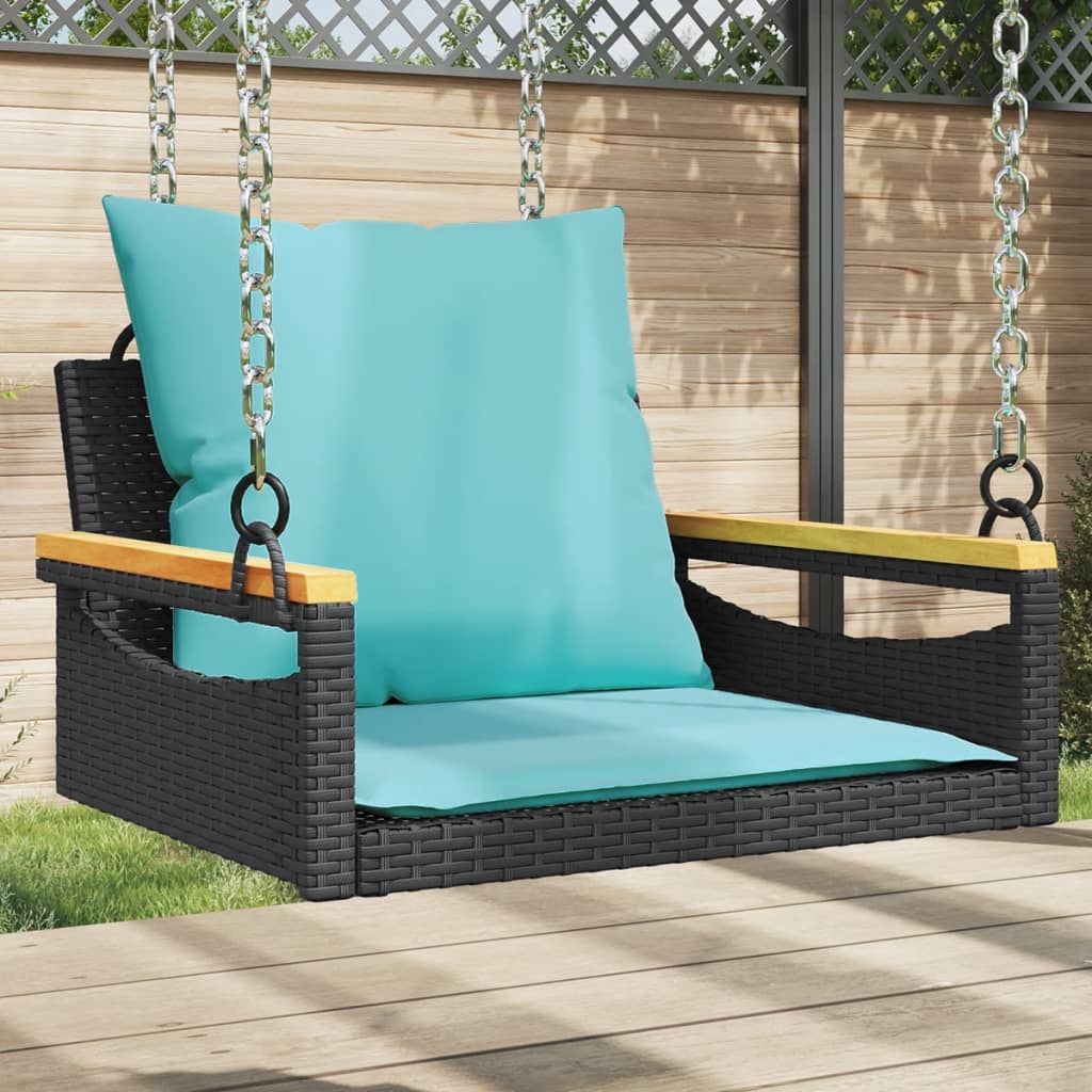 Hängesessel mit Kissen Schwarz 63x62x40 cm Poly Rattan