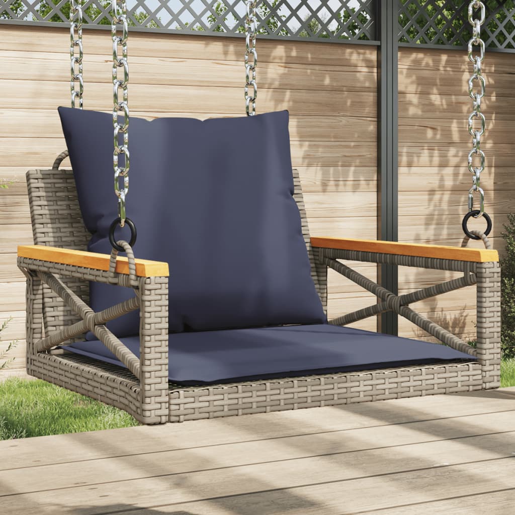 Hängesessel mit Kissen Grau 63x62x40 cm Poly Rattan