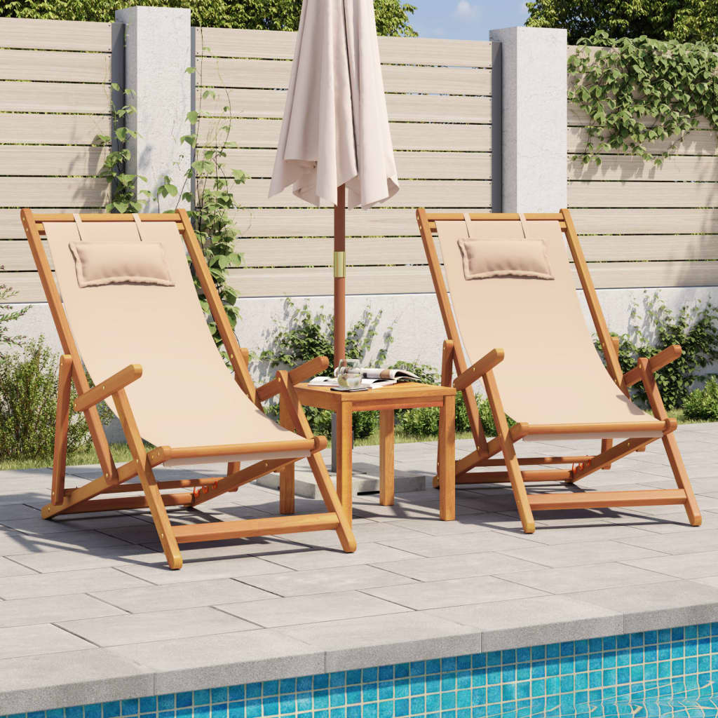 Strandstuhl Klappbar Massivholz Eukalyptus und Stoff