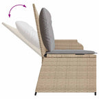 Gartenbank Verstellbar mit Kissen Beige Poly Rattan