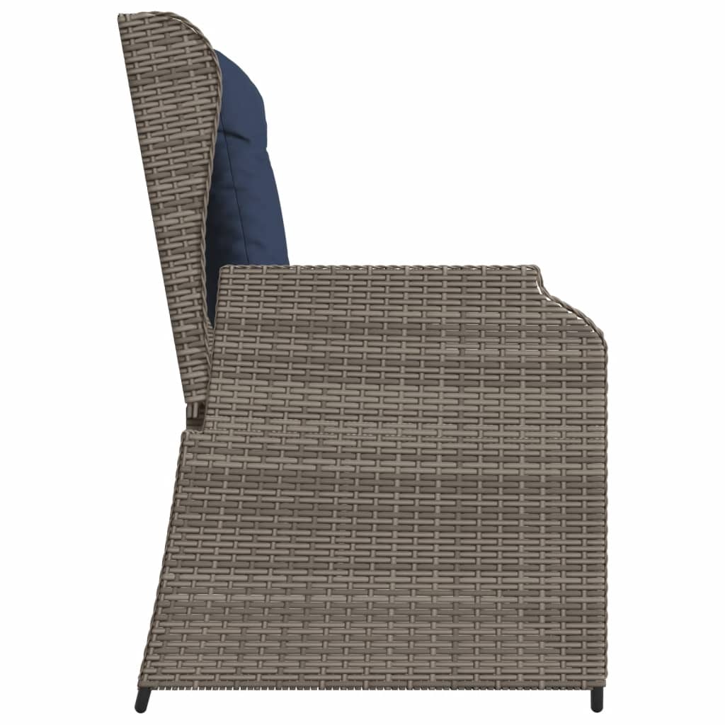 Gartenbank mit Liegefunktion und Kissen Grau Polyrattan