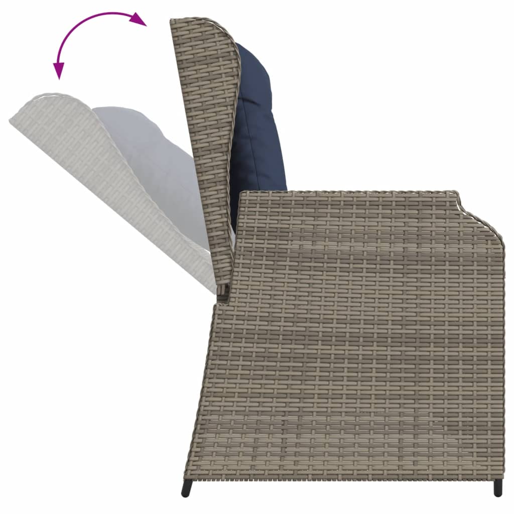 Gartenbank mit Liegefunktion und Kissen Grau Polyrattan