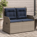 Gartenbank mit Liegefunktion und Kissen Grau Polyrattan