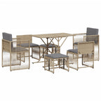 7-tlg. Garten-Essgruppe mit Kissen Beige Poly Rattan