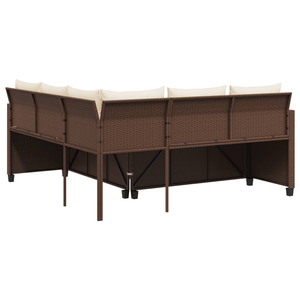 Gartensofa in L-Form mit Tisch und Kissen Braun Poly Rattan