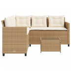 Gartensofa in L-Form mit Tisch und Kissen Beige Poly Rattan