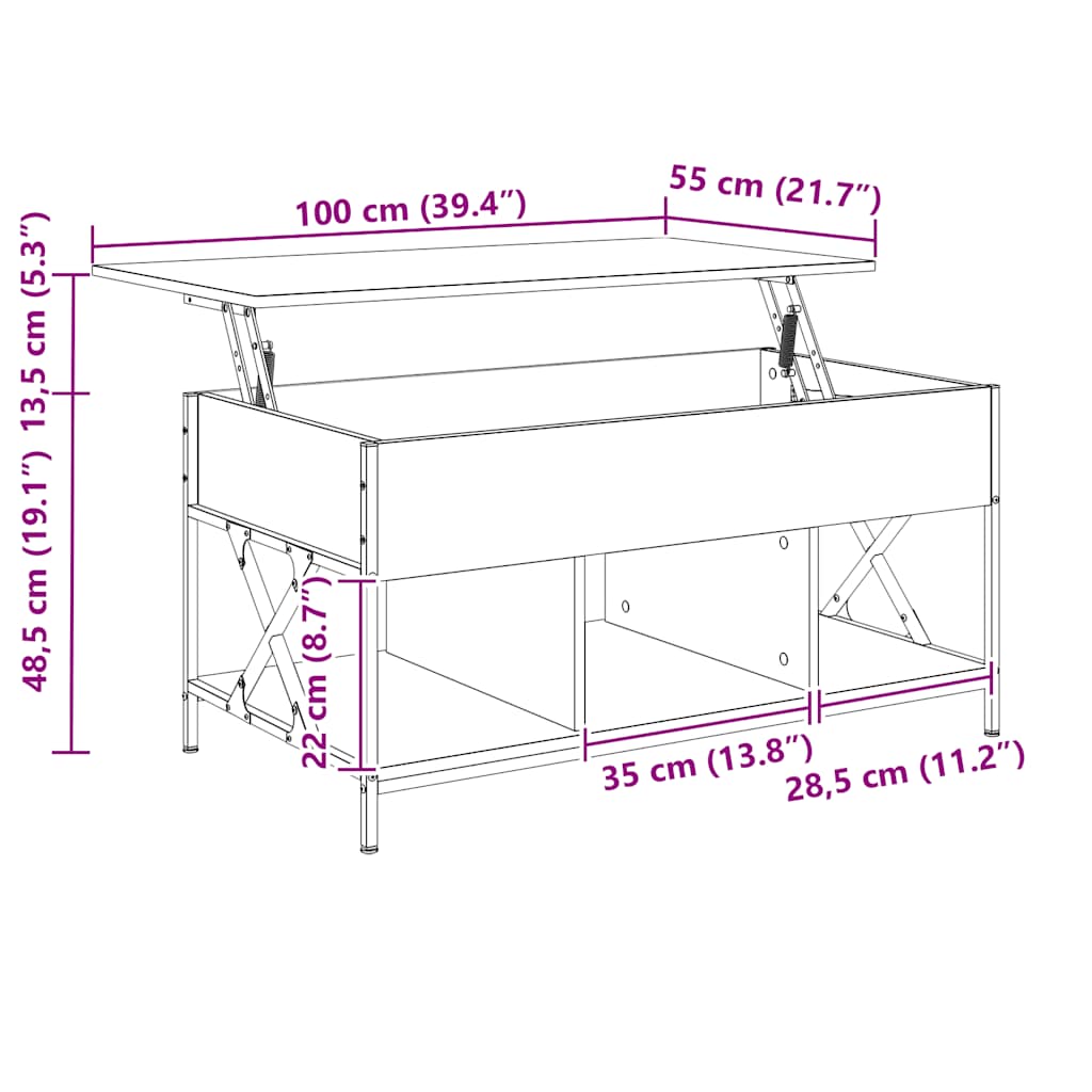Couchtisch Grau Sonoma 100x55x50 cm Holzwerkstoff und Metall
