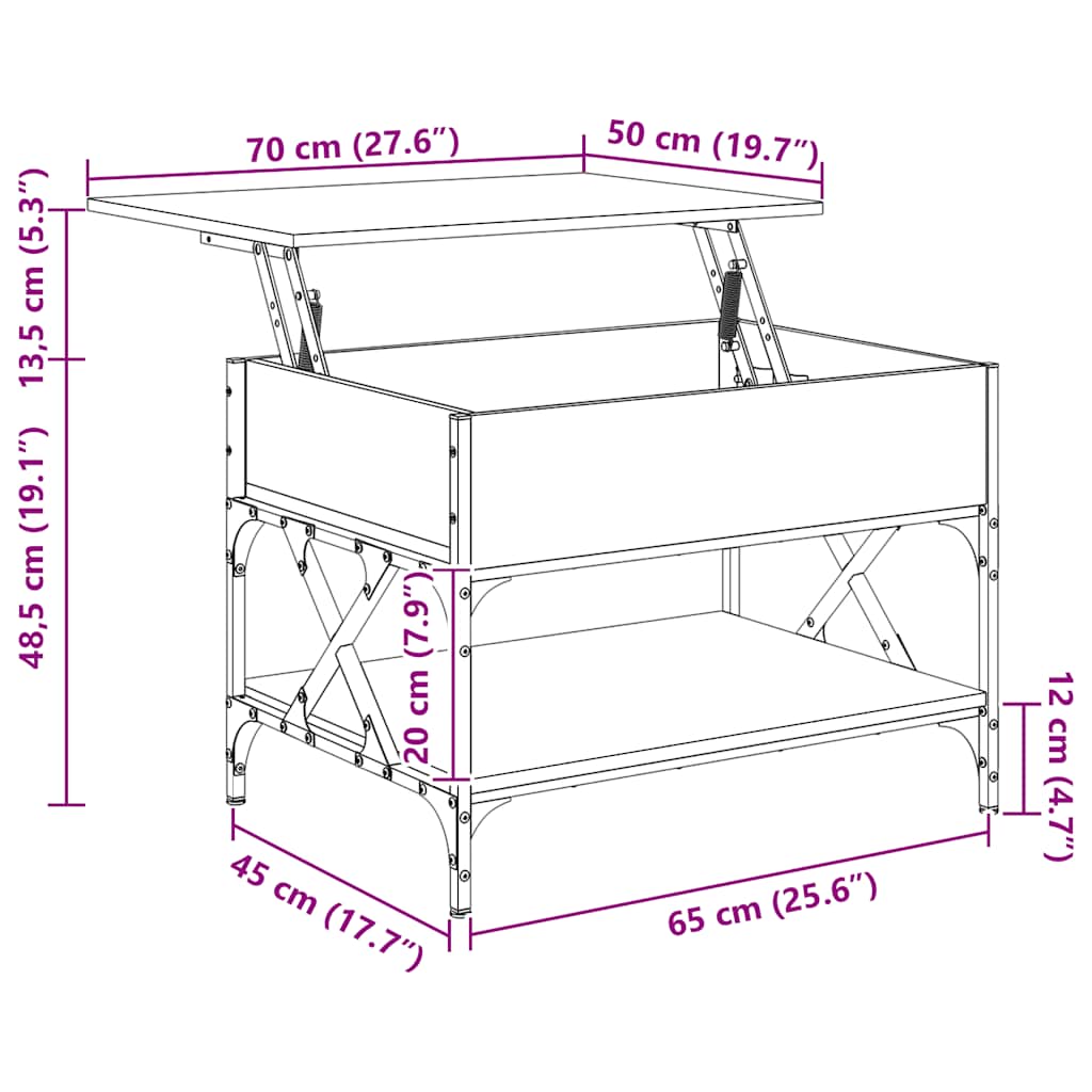 Couchtisch Sonoma-Eiche 70x50x50 cm Holzwerkstoff und Metall