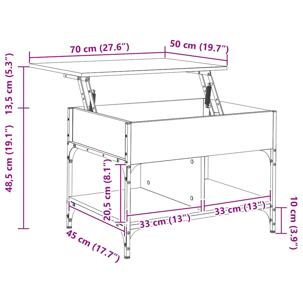 Couchtisch Braun Eichen-Optik 70x50x50 cm Holzwerkstoff Metall