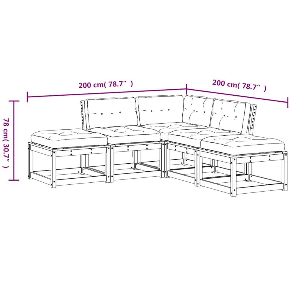 5-tlg. Garten-Sofagarnitur mit Kissen Massivholz Douglasie