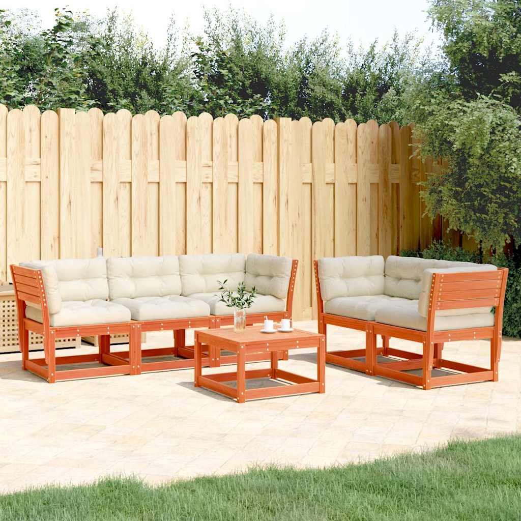 5-tlg. Garten-Sofagarnitur mit Kissen Wachsbraun Kiefernholz