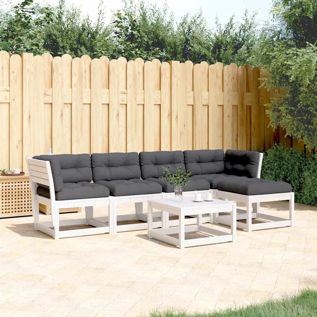 5-tlg. Garten-Sofagarnitur mit Kissen Weiß Massivholz Kiefer