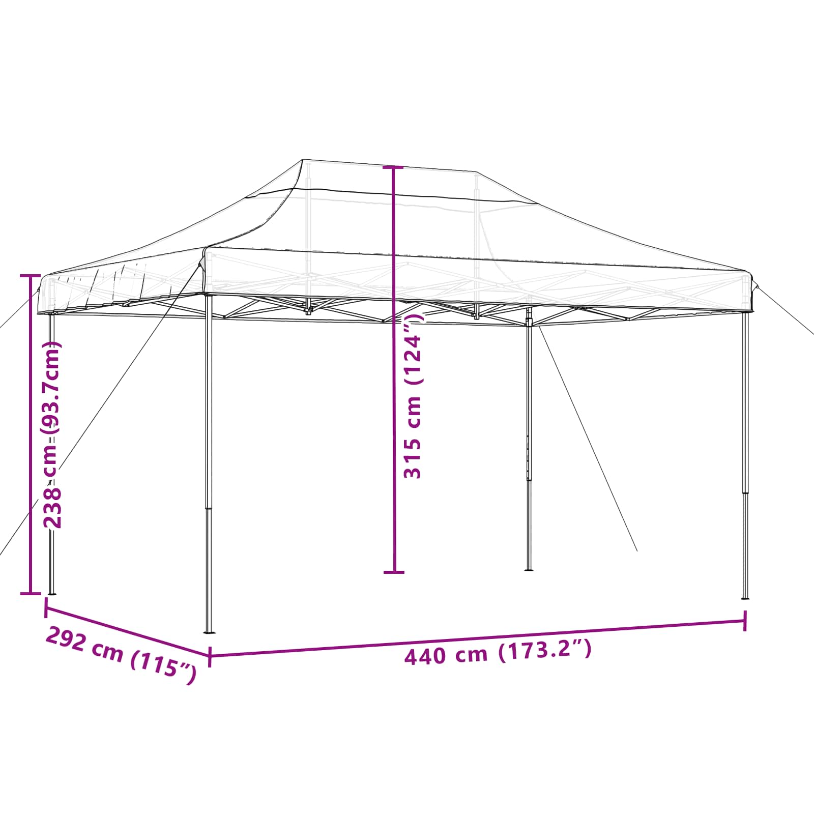 Partyzelt Faltbar Pop-Up Schwarz 440x292x315 cm