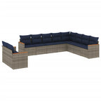 10-teiliges Gartensofa-Set mit Kissen, grau, Polyrattan