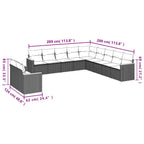 11-teiliges Gartensofa-Set mit Kissen, schwarzes Polyrattan