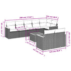 9-teiliges Gartensofa-Set mit Kissen, schwarzes Polyrattan