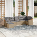 7-tlg. Garten-Sofagarnitur mit Kissen Beige Poly Rattan