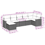 7-teiliges Gartensofa-Set mit Kissen, grau, Polyrattan