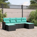 6-teiliges Gartensofa-Set mit Kissen, schwarzes Polyrattan