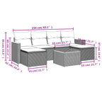 7-teiliges Gartensofa-Set mit Kissen, schwarzes Polyrattan