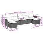 7-teiliges Gartensofa-Set mit Kissen, grau, Polyrattan
