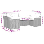 6-teiliges Gartensofa-Set mit Kissen, grau, Polyrattan