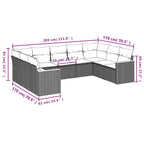 9-teiliges Gartensofa-Set mit Kissen, grau, Polyrattan