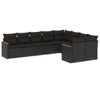 9-tlg. Garten-Sofagarnitur mit Kissen Schwarz Poly Rattan