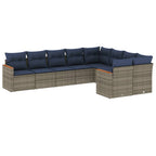 9-teiliges Gartensofa-Set mit Kissen, grau, Polyrattan