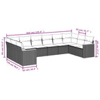 10-teiliges Gartensofa-Set mit Kissen, schwarzes Polyrattan