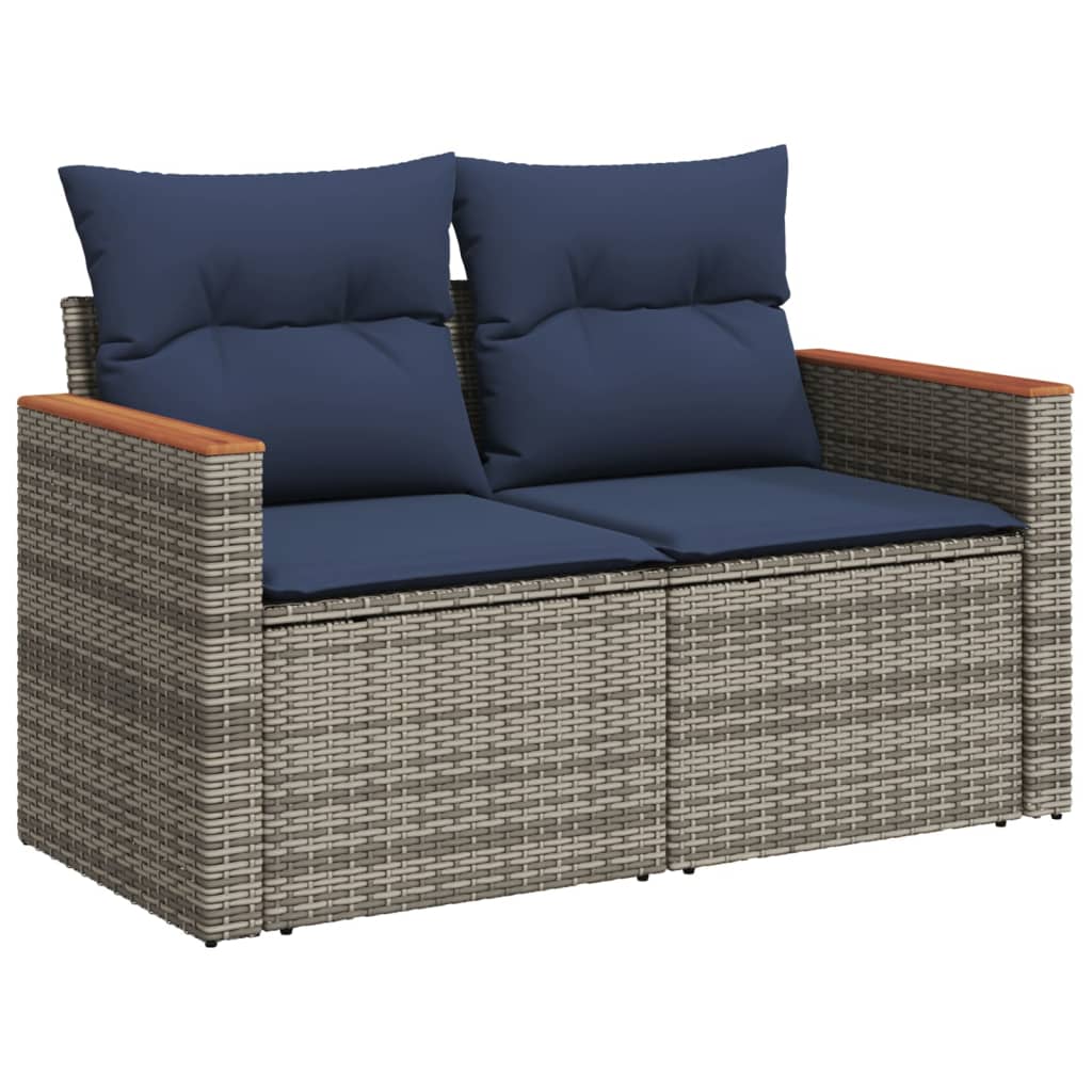 10-teiliges Gartensofa-Set mit Kissen, grau, Polyrattan