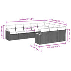 10-teiliges Gartensofa-Set mit Kissen, grau, Polyrattan