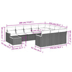 11-teiliges Gartensofa-Set mit Kissen, schwarzes Polyrattan