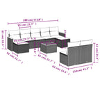 10-teiliges Gartensofa-Set mit Kissen, grau, Polyrattan
