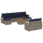 10-teiliges Gartensofa-Set mit Kissen, grau, Polyrattan