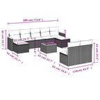 10-teiliges Gartensofa-Set mit Kissen, grau, Polyrattan