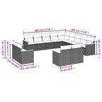 13-teiliges Gartensofa-Set mit Kissen, schwarzes Polyrattan